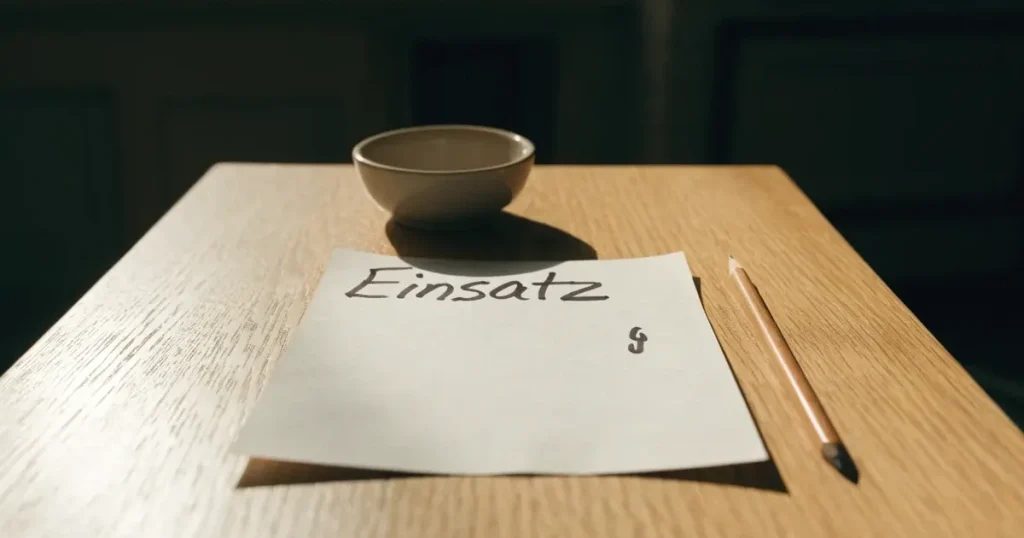 Ein blanker Wettschein aus Papier liegt neben einem Bleistift auf einem hellen Holztisch, daneben eine kleine Schale, ohne erkennbare Schrift.