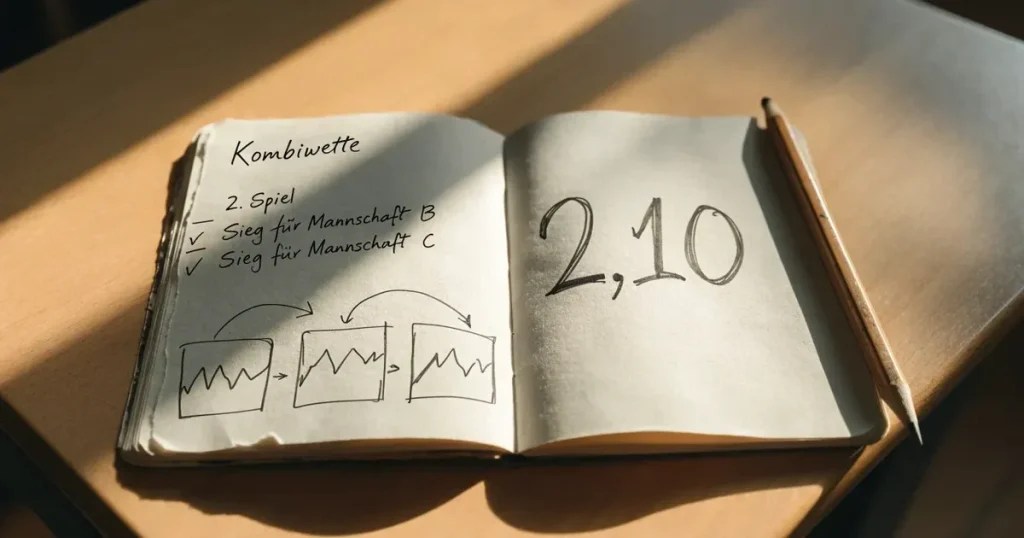 Ein Notizbuch mit handschriftlichen Stichpunkten und kleinen Skizzen liegt neben einem Bleistift auf einem hellen Tisch, Tageslicht von der Seite.